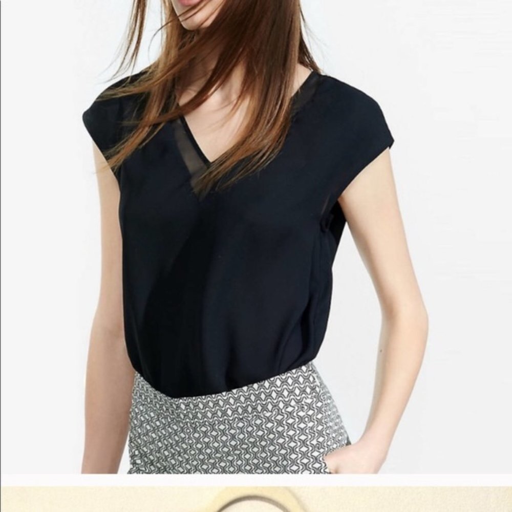 Express - V-Neck Blouse w/ Sheer Accents